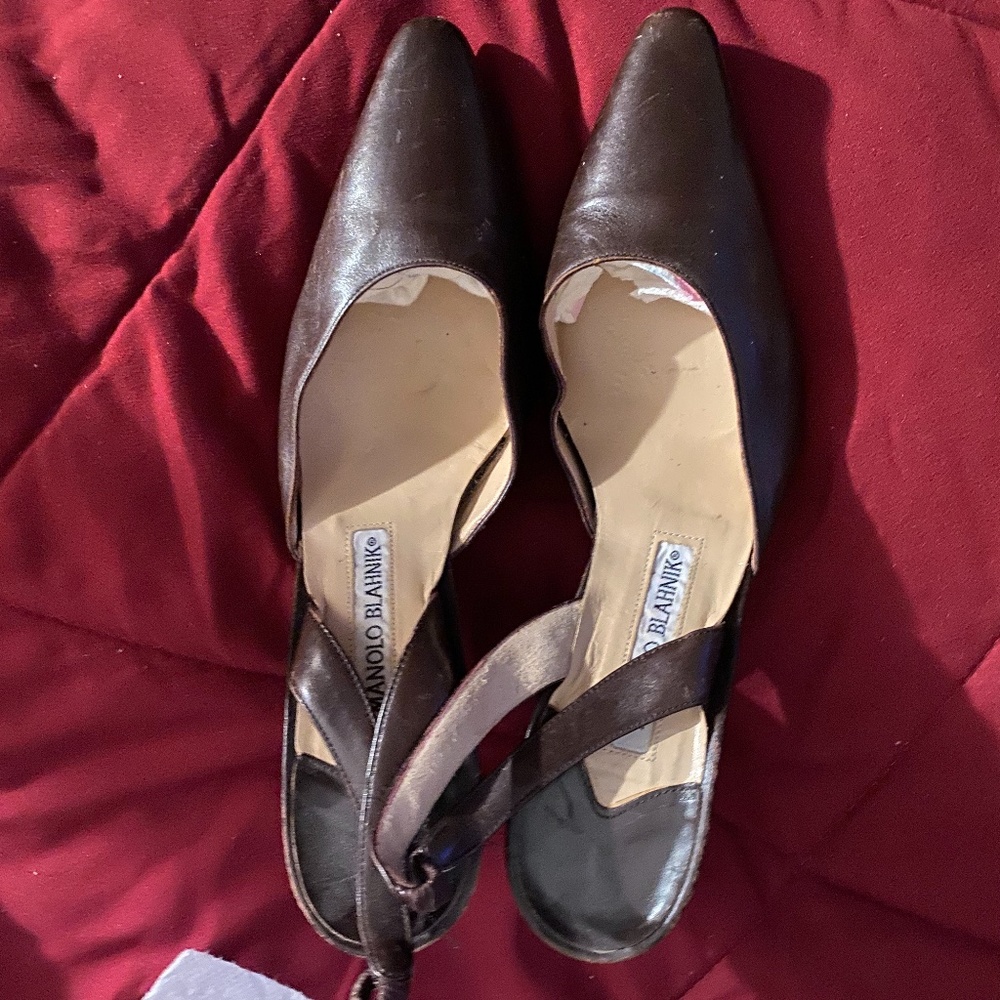 Manolo Blahnik Classic Brown Slingbacks Sz 8.5-9